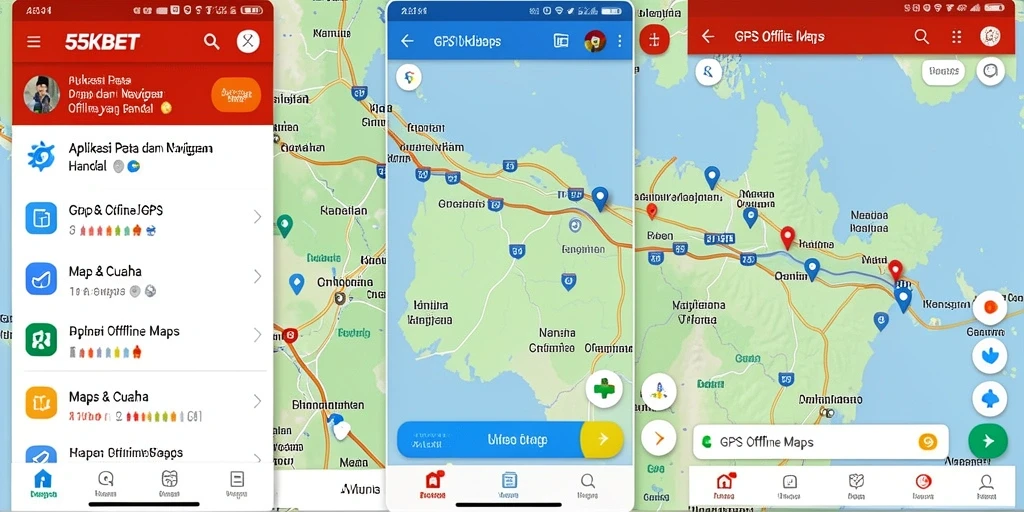 Tampilan antarmuka aplikasi GPS Offline Maps 55KBET.