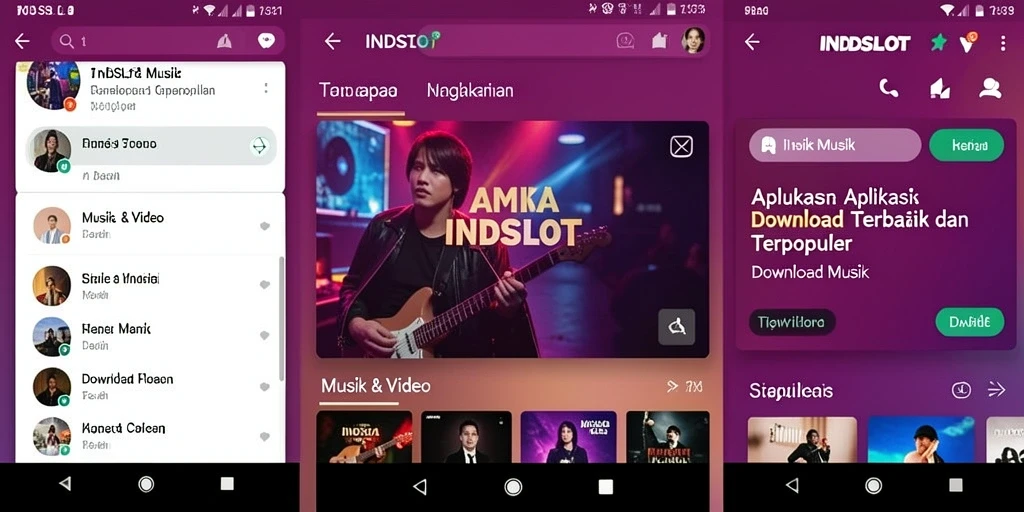 Tampilan antarmuka aplikasi INDSLOT yang memudahkan pengguna untuk mengunduh musik.