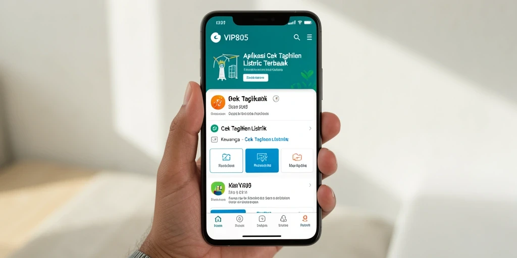 Antarmuka aplikasi VIP805 menunjukkan fitur cek tagihan listrik dengan jelas.